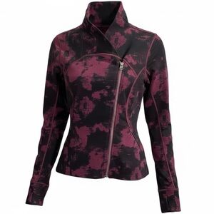 Lululemon Precision Jacket Luon Asymmetrical Zip Black Berry Print Size 6